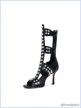 Studded Gladiator Heels Faux Leather Cage Stiletto Sandals